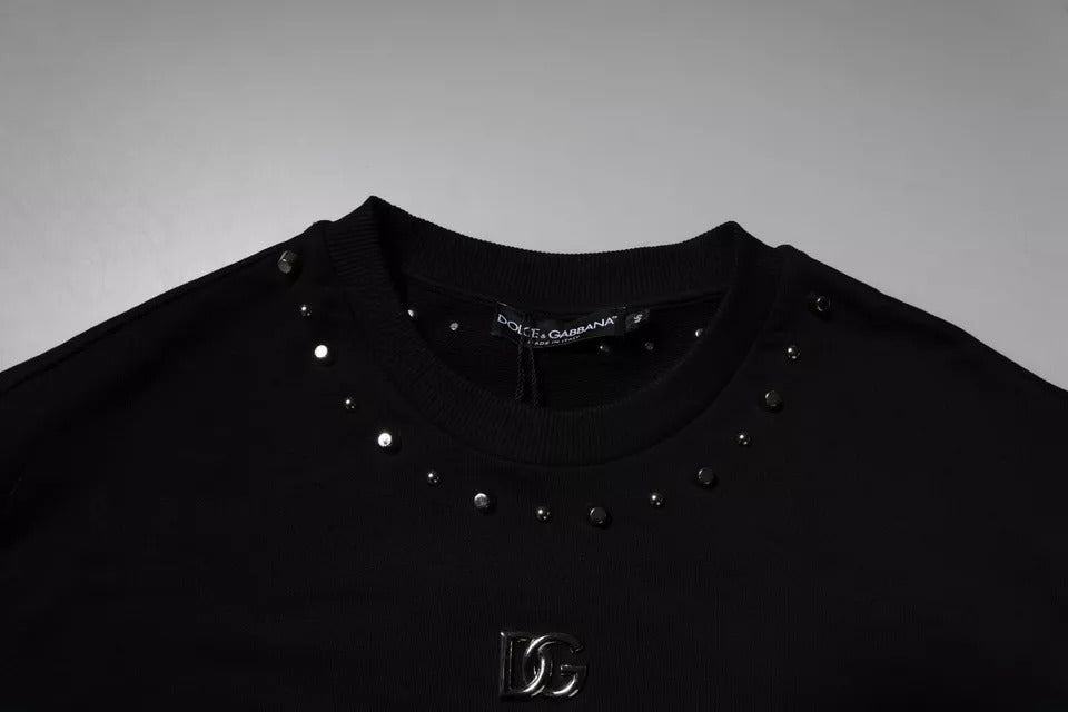 Schwarzes Logo Nieten Pullover Sweatshirt
