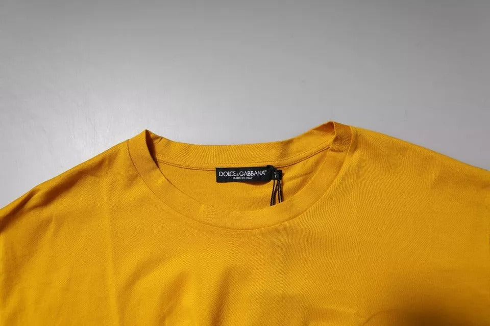 Dunkelgelbes Logo Baumwolle Herren Rundhals-T-Shirt