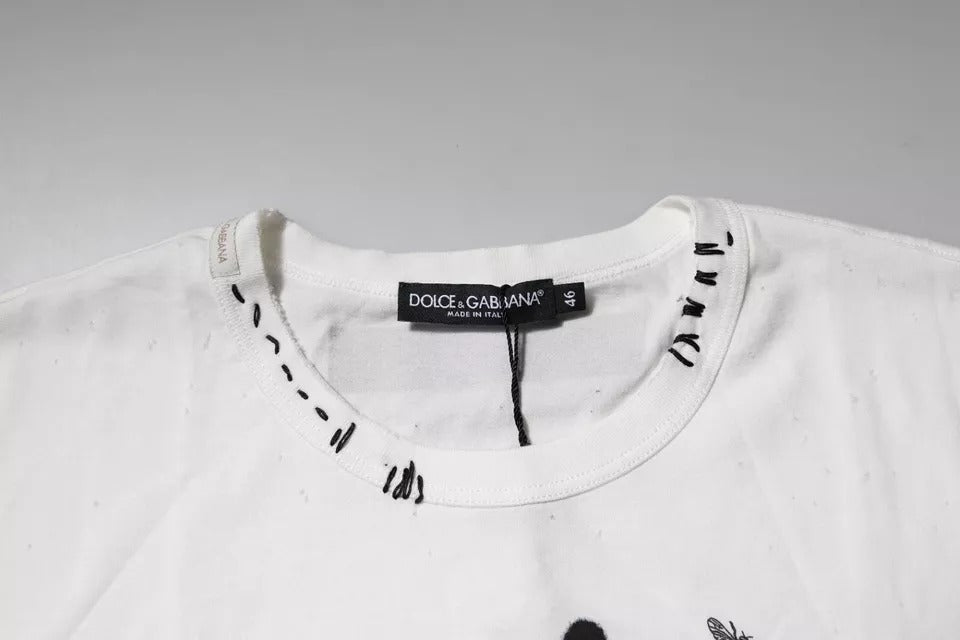 Weißes Baumwoll-T-Shirt mit Grafikprint und Rundhalsausschnitt