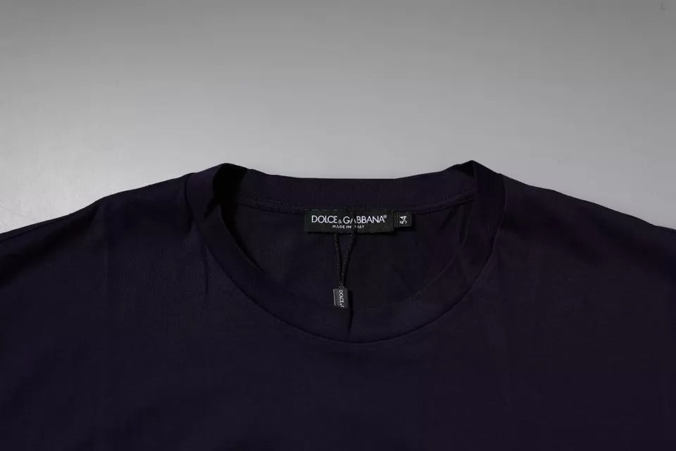 Marineblaues T-Shirt aus Baumwolle mit DG-Logo und Rundhalsausschnitt