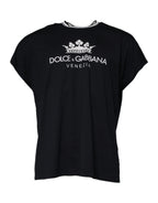 Dunkelblaues T-Shirt aus Baumwolle mit Rundhalsausschnitt und Kronen-Logo