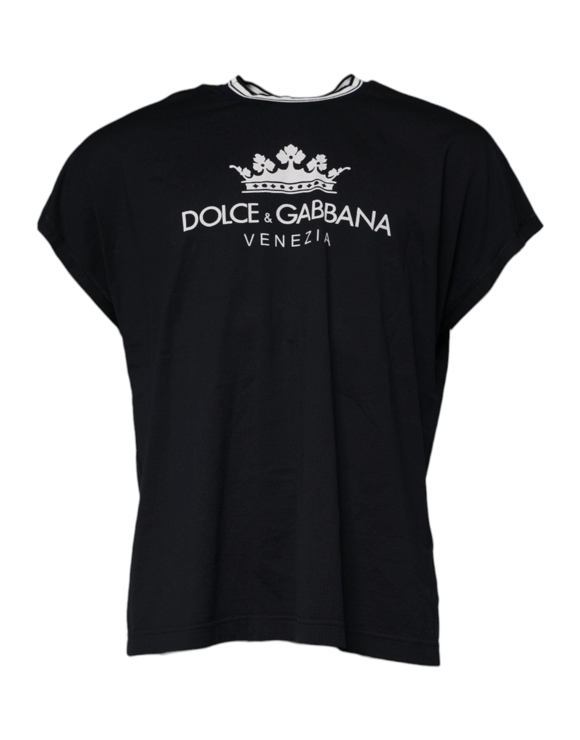 Dunkelblaues T-Shirt aus Baumwolle mit Rundhalsausschnitt und Kronen-Logo