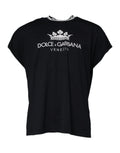 Dunkelblaues T-Shirt aus Baumwolle mit Rundhalsausschnitt und Kronen-Logo