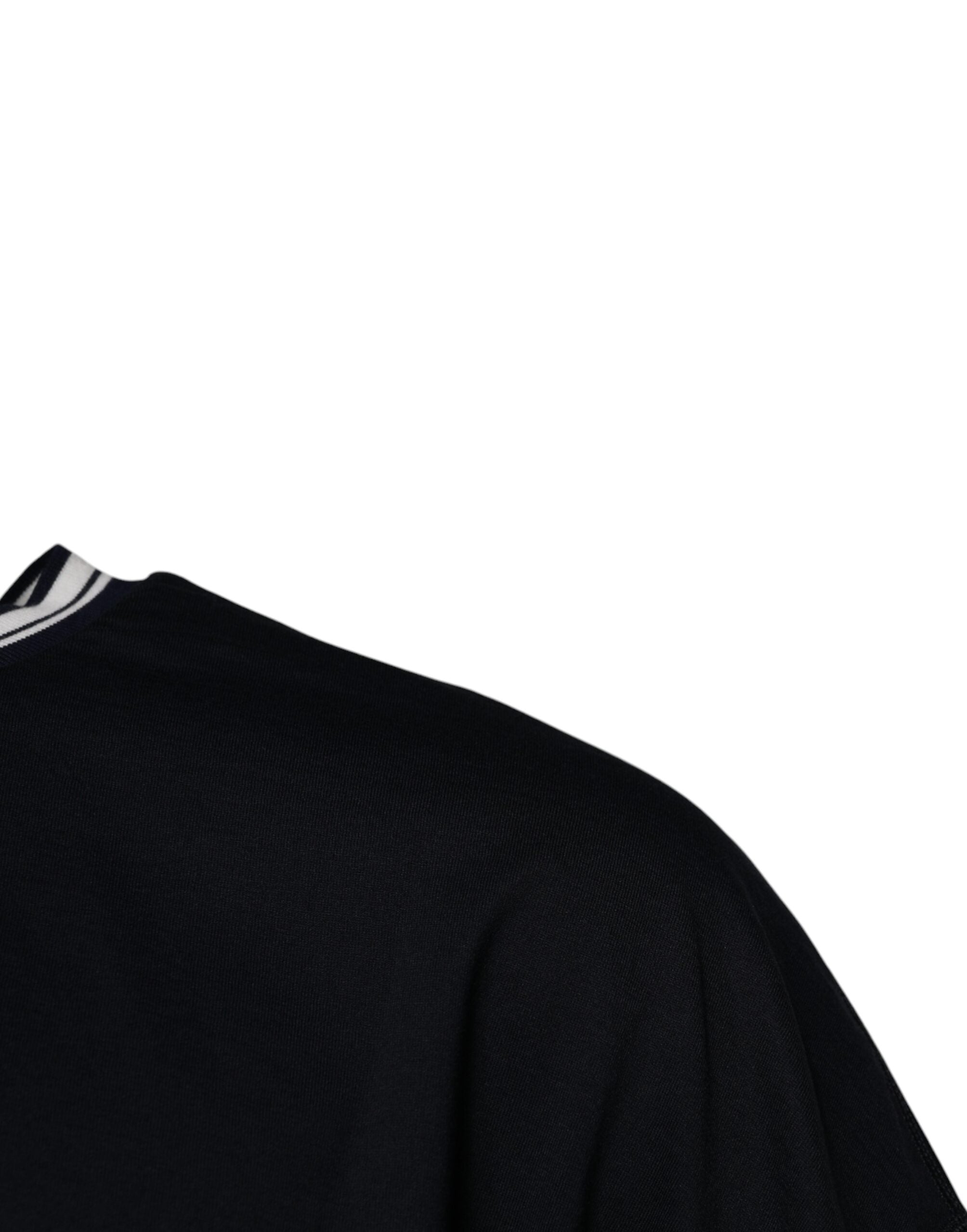 Dunkelblaues T-Shirt aus Baumwolle mit Rundhalsausschnitt und Kronen-Logo