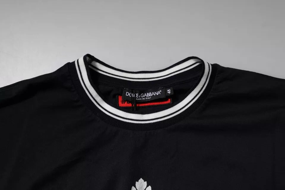 Dunkelblaues T-Shirt aus Baumwolle mit Rundhalsausschnitt und Kronen-Logo