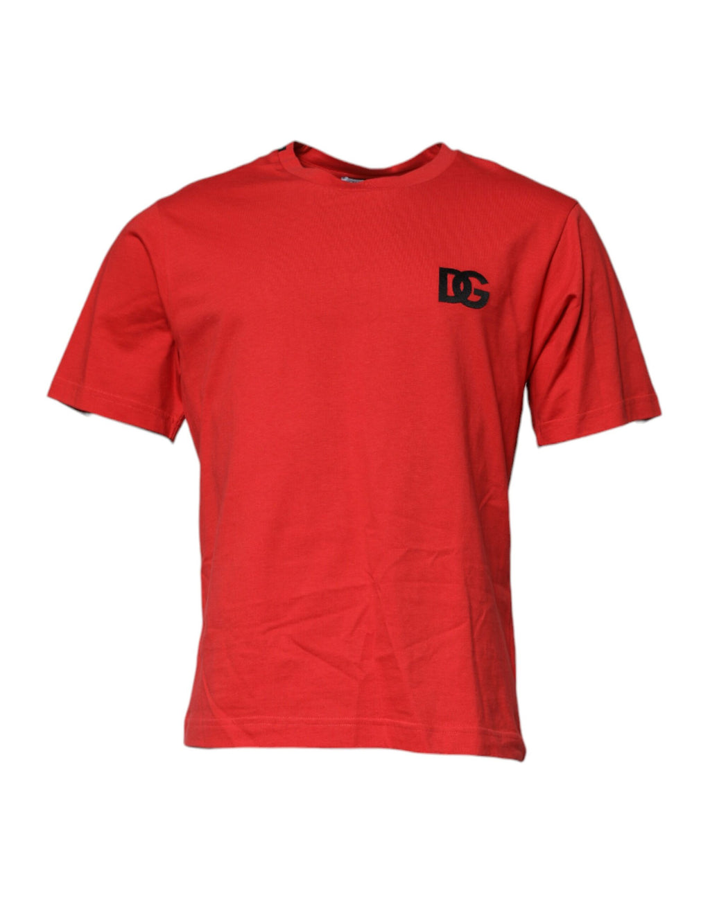 Rundhals-T-Shirt aus Baumwolle mit DG Logo Patch in Rot