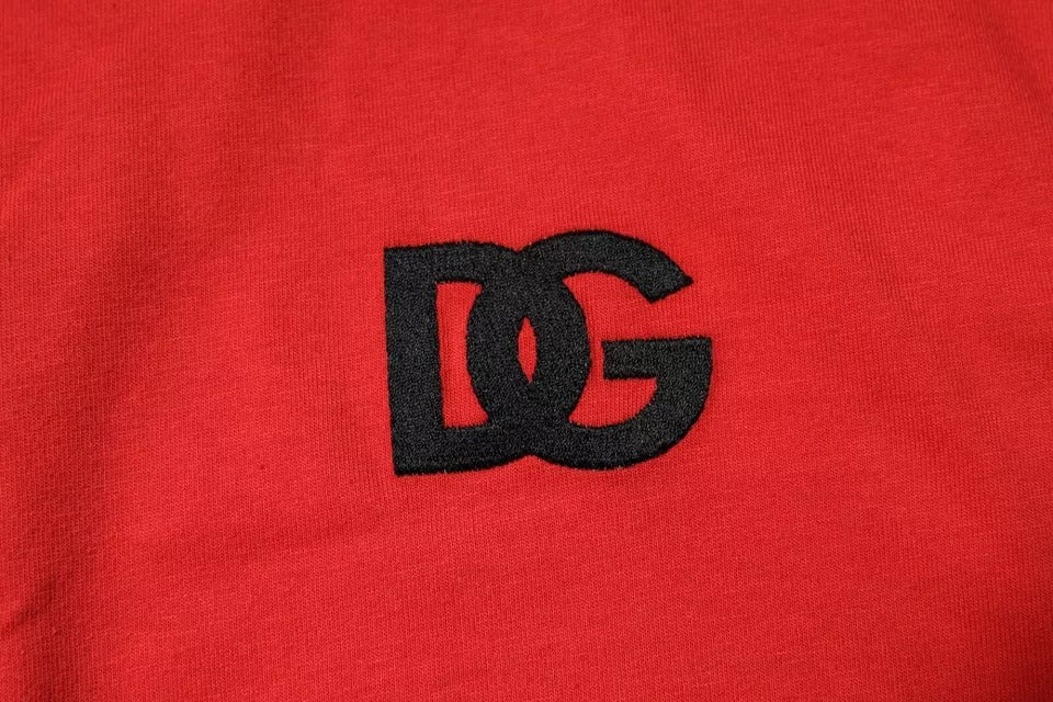 Rundhals-T-Shirt aus Baumwolle mit DG Logo Patch in Rot