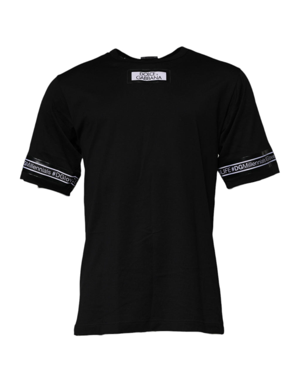 Schwarzes T-Shirt mit Rundhalsausschnitt aus Baumwolle #DGMILLENNIALS
