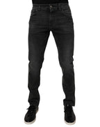 Schwarze Baumwoll-Stretch-Skinny-Jeans für Herren