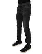 Schwarze Baumwoll-Stretch-Skinny-Jeans für Herren