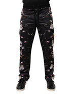 Schwarze Jogginghose aus Polyester mit Blumenmuster