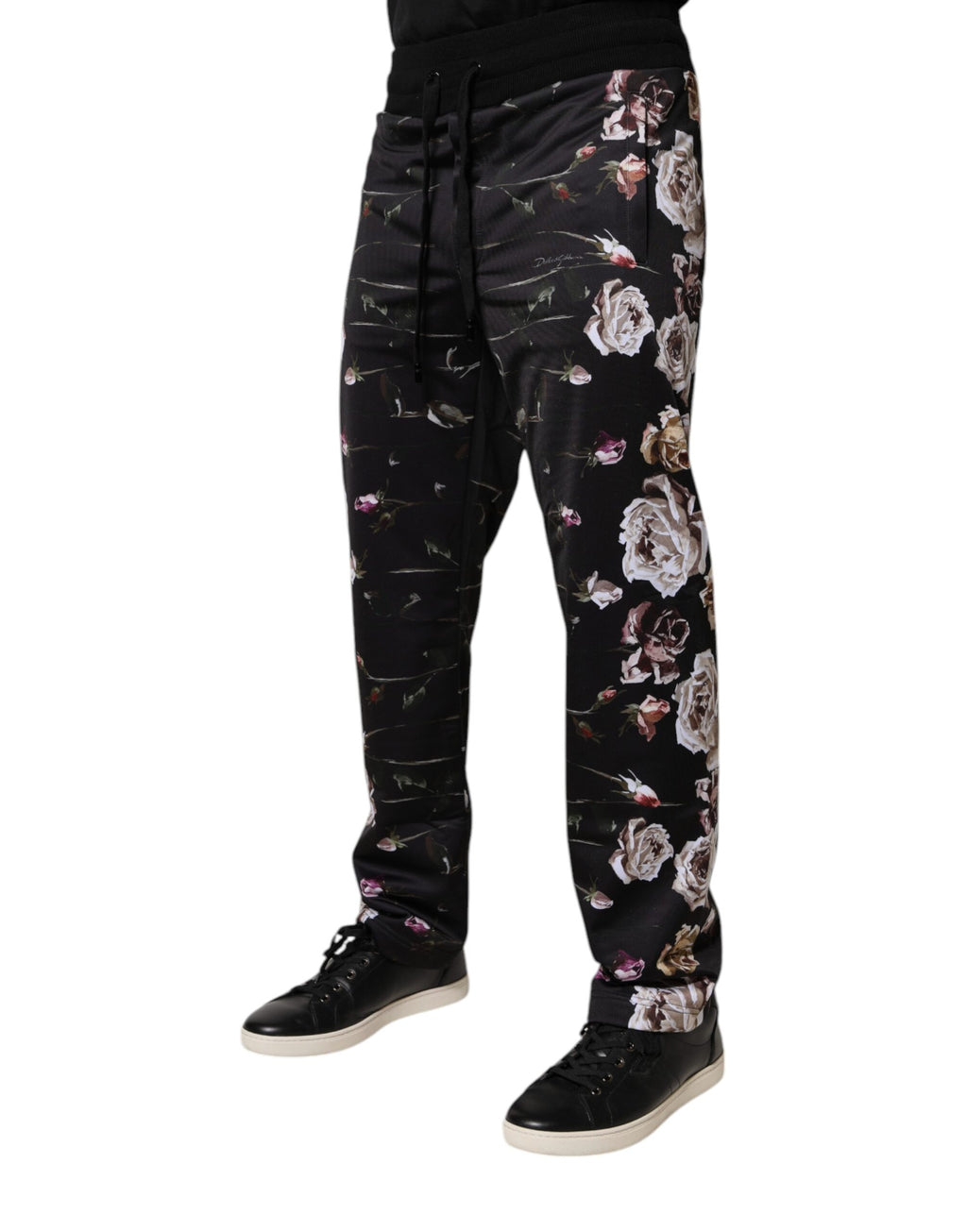 Schwarze Jogginghose aus Polyester mit Blumenmuster