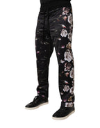 Schwarze Jogginghose aus Polyester mit Blumenmuster