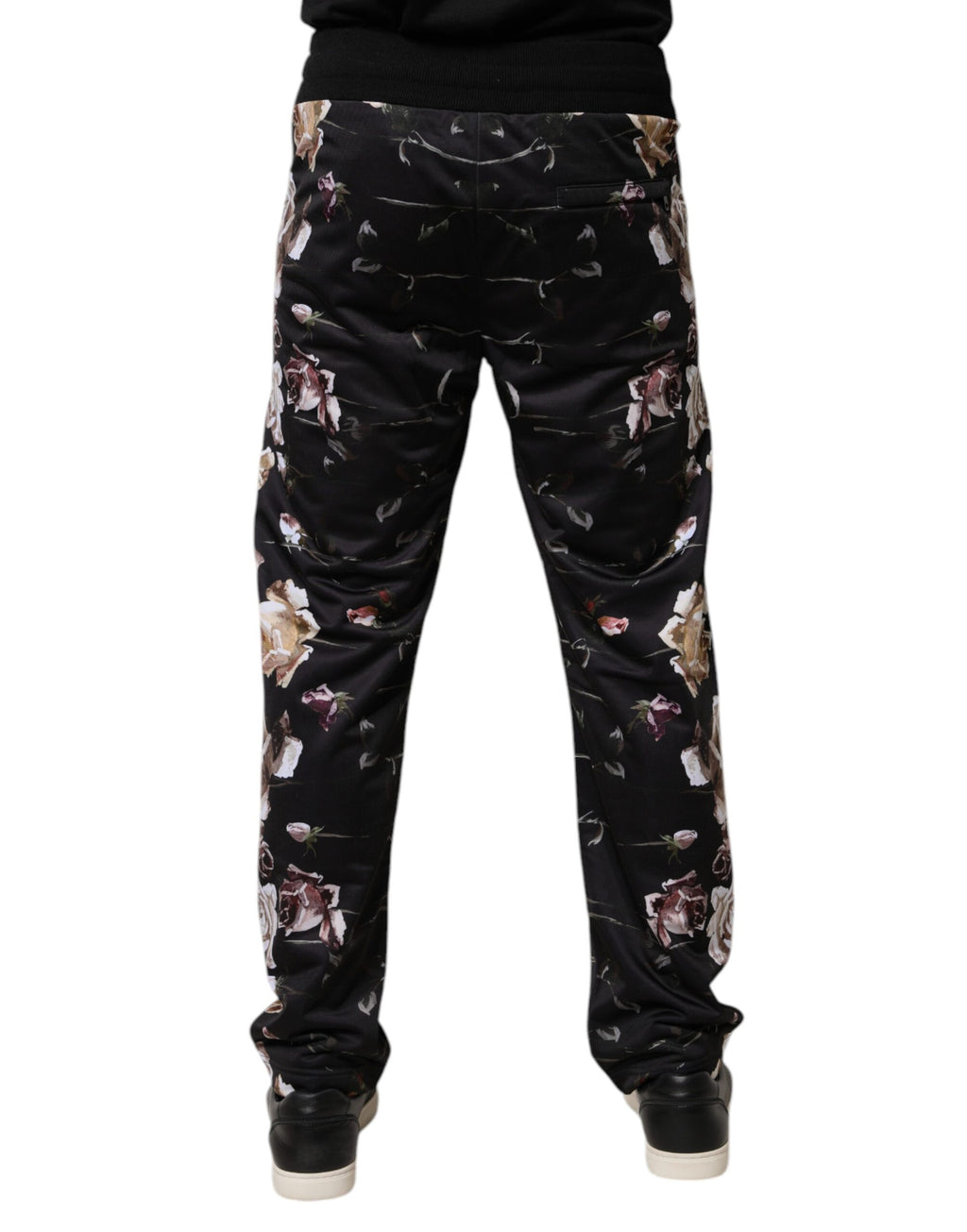 Schwarze Jogginghose aus Polyester mit Blumenmuster