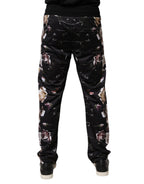 Schwarze Jogginghose aus Polyester mit Blumenmuster