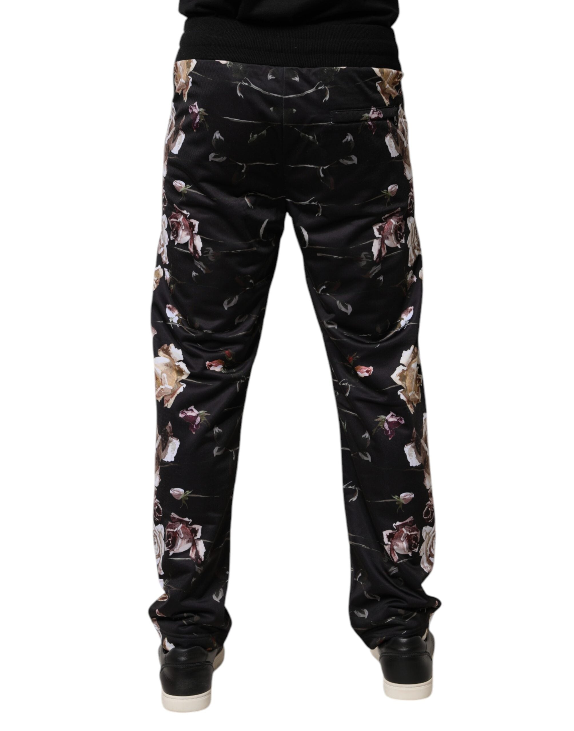 Schwarze Jogginghose aus Polyester mit Blumenmuster