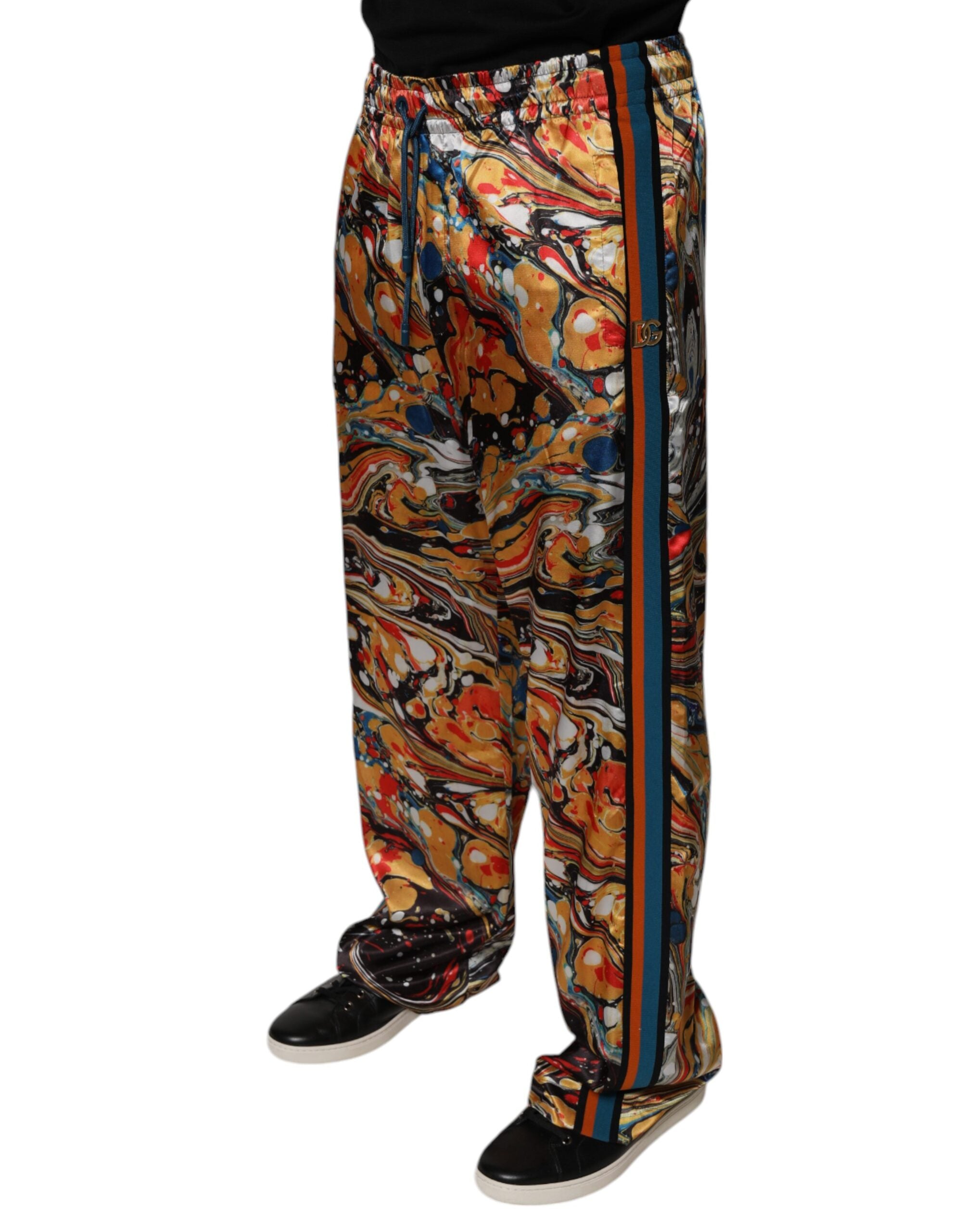 Pantaloni da tuta da uomo in raso di marmo multicolore