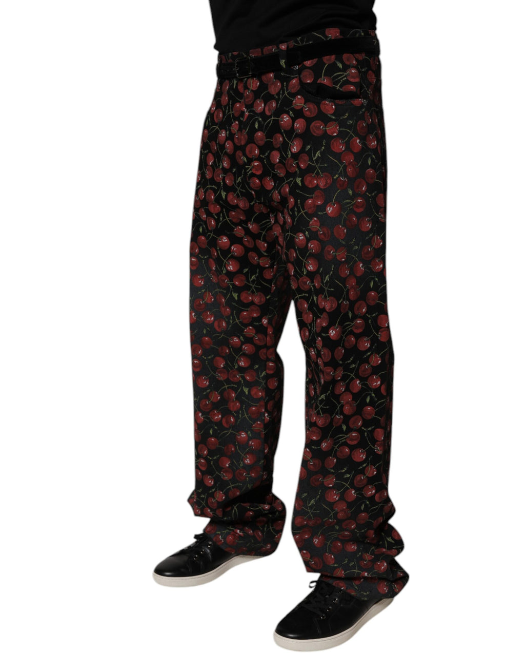 Gerade geschnittene Herren-Denim-Jeans aus Baumwolle in Schwarz-Kirsche