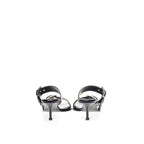 Black Leather Stiletto Heel Sandals