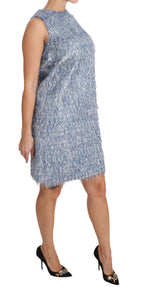 Light Blue Fringe Shift Gown Dress