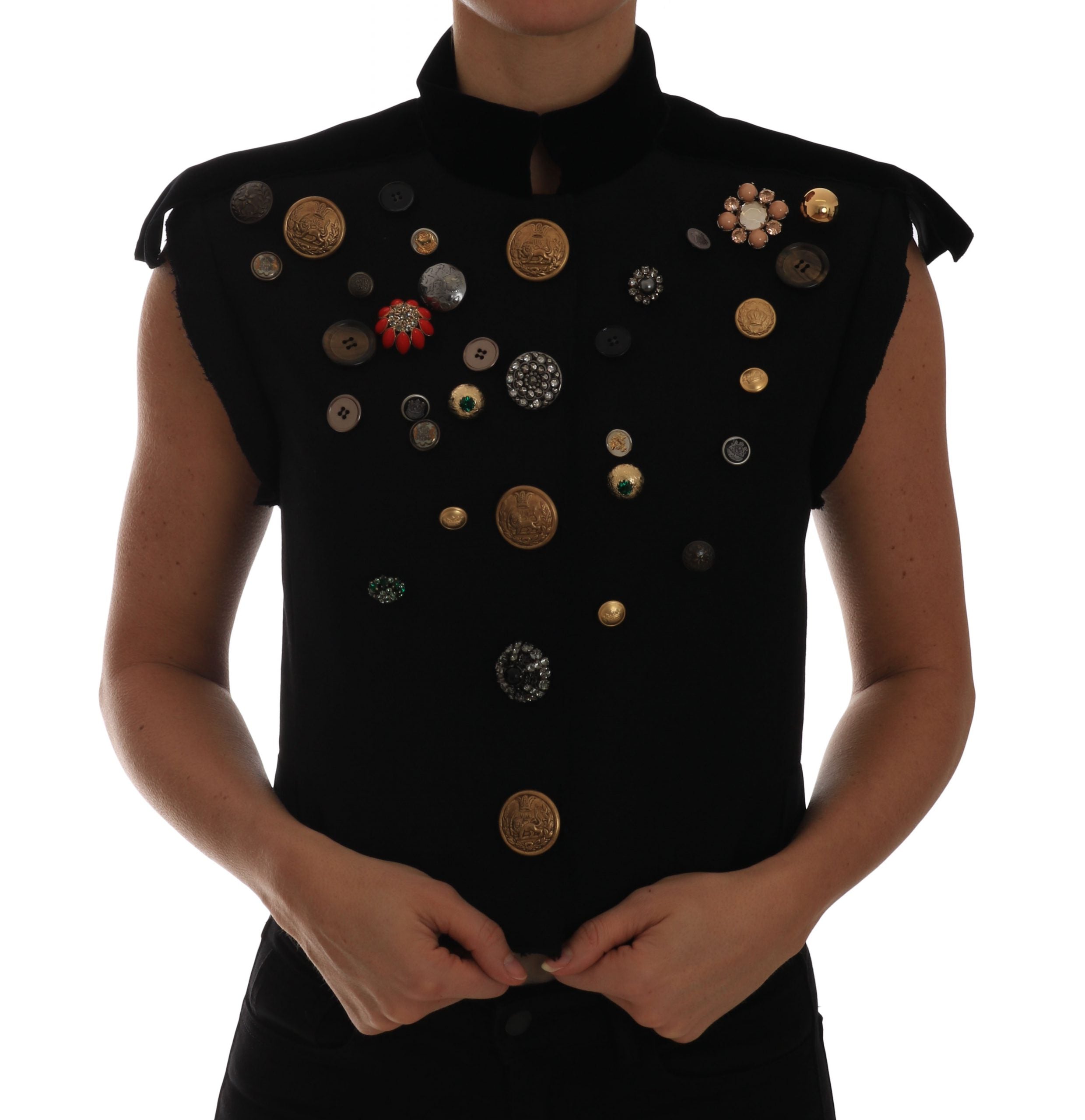 Gilet militare floreale nero impreziosito
