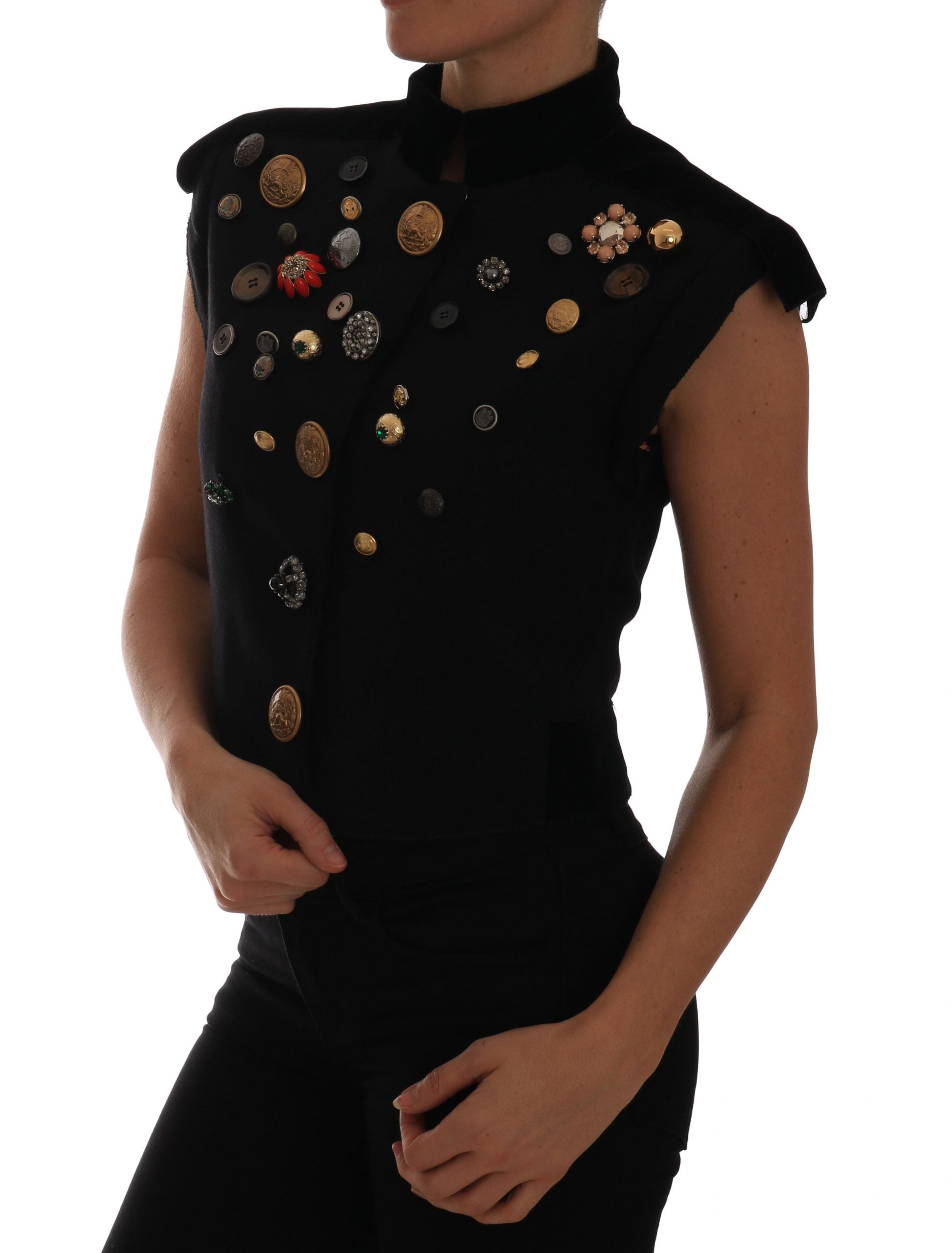 Gilet militare floreale nero impreziosito