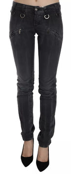 Graue Low-Waist Skinny Jeans mit seitlichem Reißverschluss in verwaschener Optik