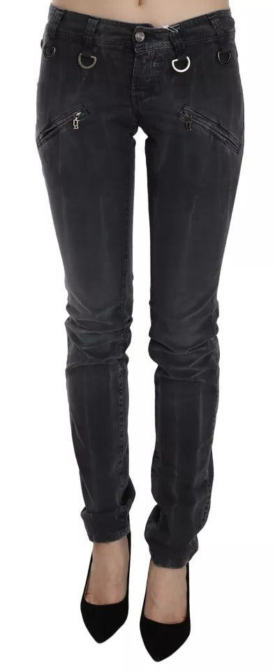 Graue Low-Waist Skinny Jeans mit seitlichem Reißverschluss in verwaschener Optik