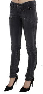 Graue Low-Waist Skinny Jeans mit seitlichem Reißverschluss in verwaschener Optik
