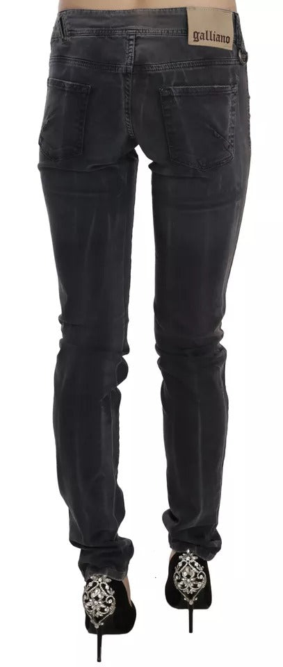 Graue Low-Waist Skinny Jeans mit seitlichem Reißverschluss in verwaschener Optik