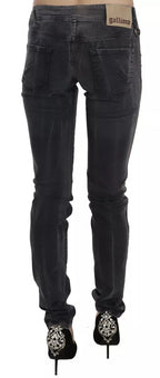 Graue Low-Waist Skinny Jeans mit seitlichem Reißverschluss in verwaschener Optik