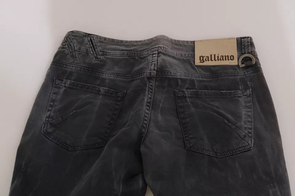 Graue Low-Waist Skinny Jeans mit seitlichem Reißverschluss in verwaschener Optik