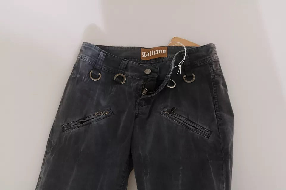 Graue Low-Waist Skinny Jeans mit seitlichem Reißverschluss in verwaschener Optik