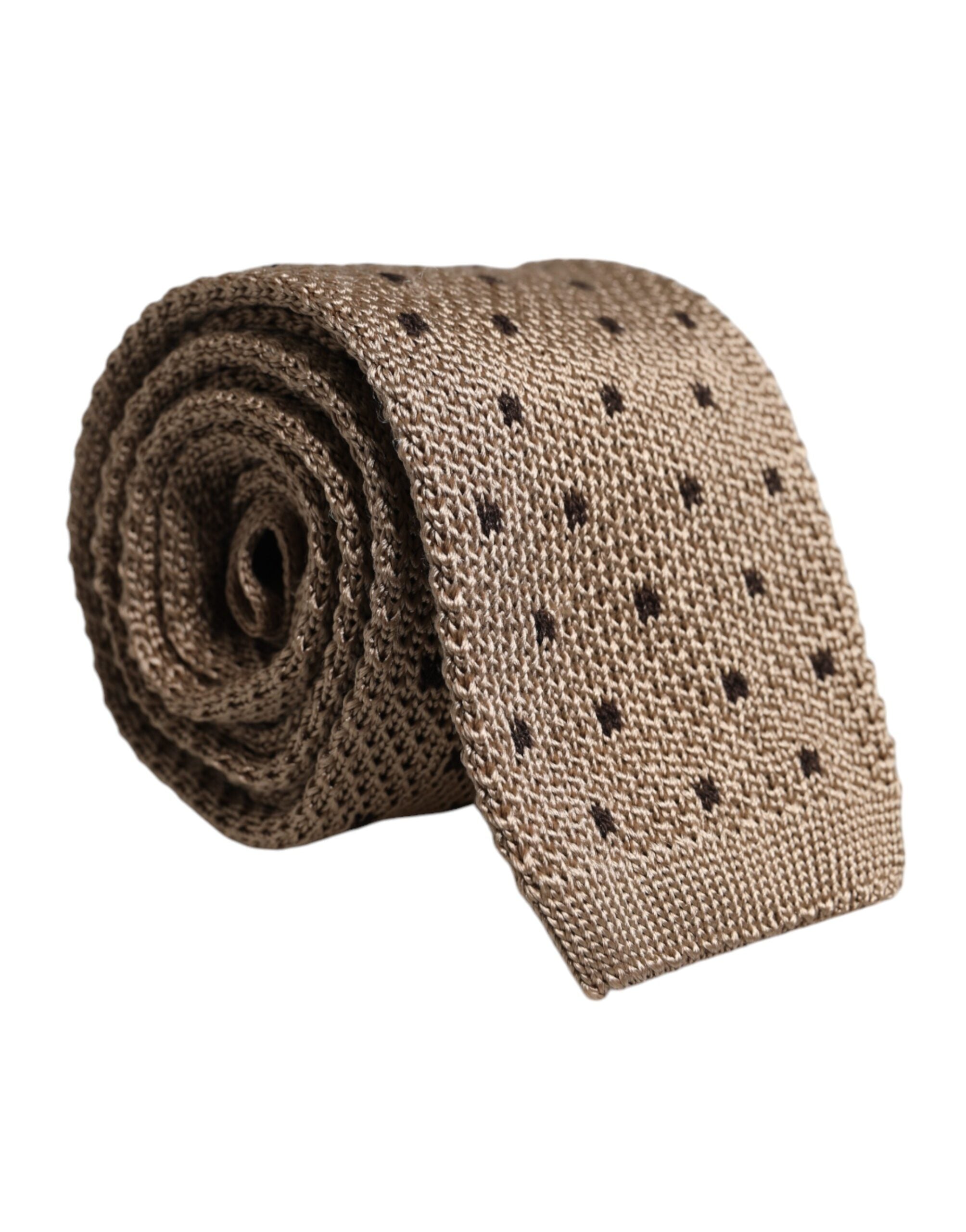 Beige Seidenkrawatte mit Tupfen und verstellbarem Halsband