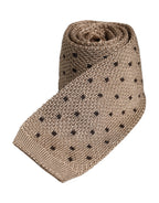 Beige Seidenkrawatte mit Tupfen und verstellbarem Halsband