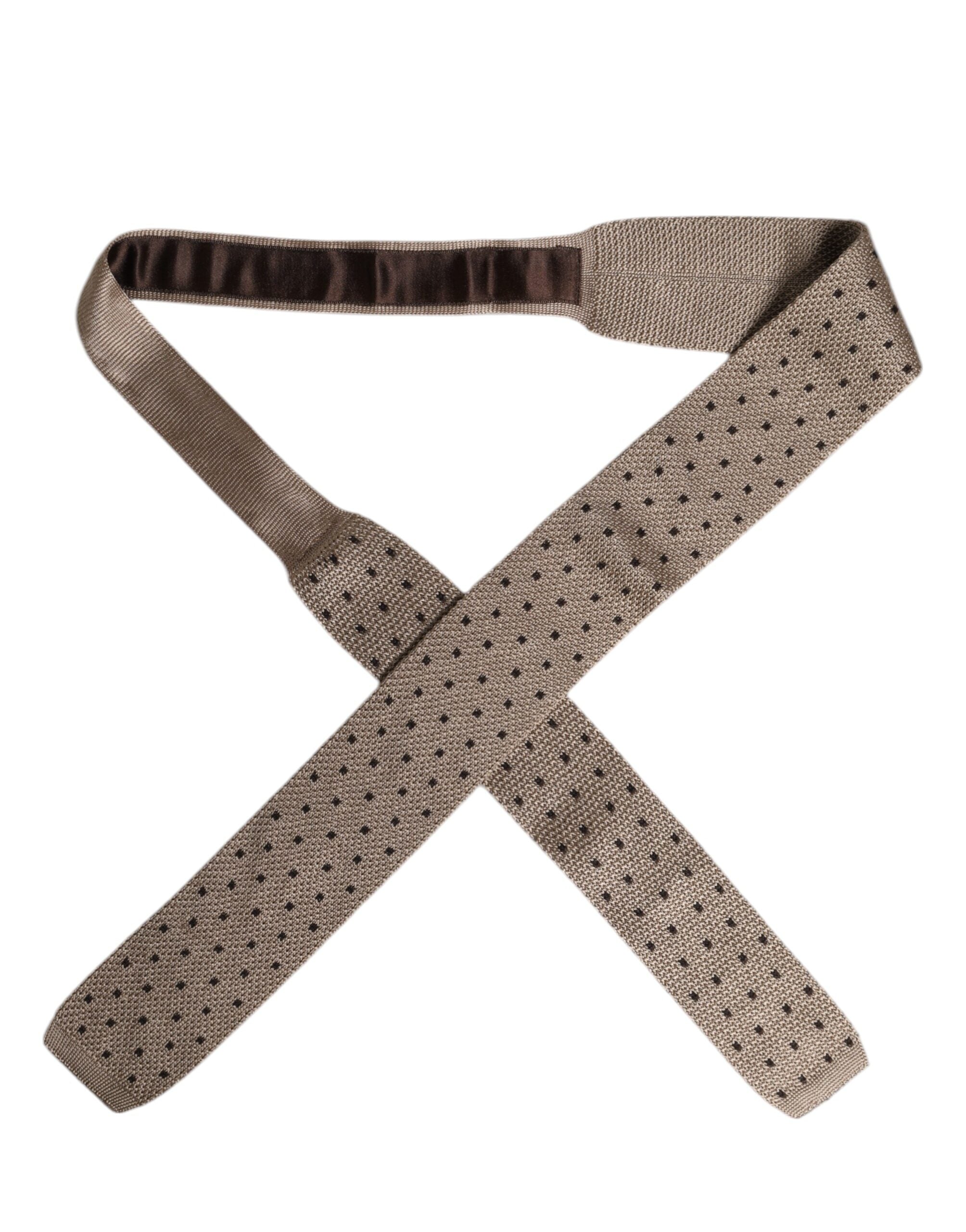 Beige Seidenkrawatte mit Tupfen und verstellbarem Halsband