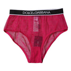 Fuchsia Tüll Nylon Unterhose Mid Waist
