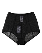 Schwarzer Logo Mieder Höschen Slip mit hoher Taille