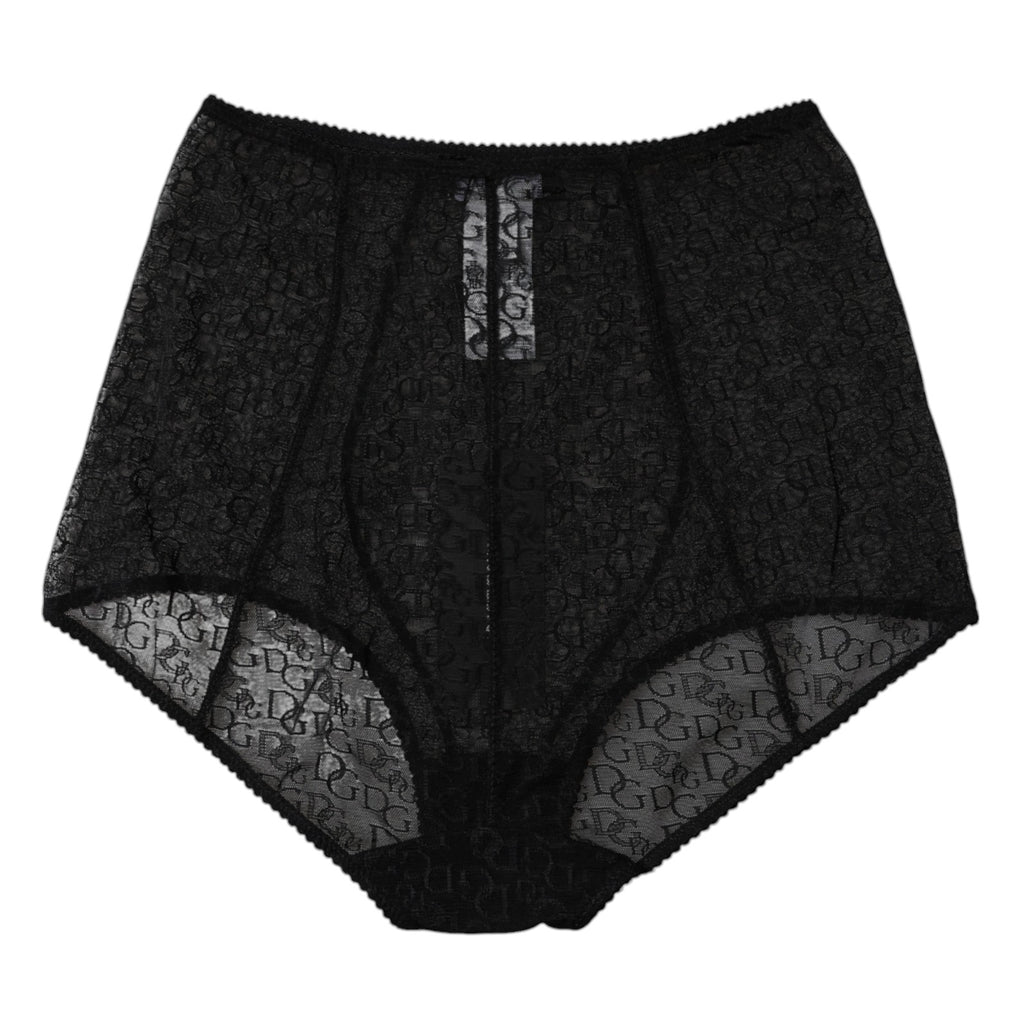 Schwarzer Logo Mieder Höschen Slip mit hoher Taille