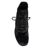 Black Pony Style Leather Mid Calf Boots Shoes