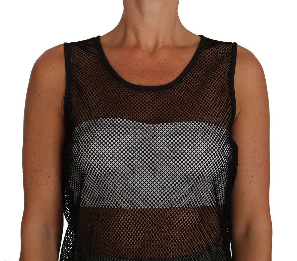 Schwarze transparente Bluse aus Netzstoff