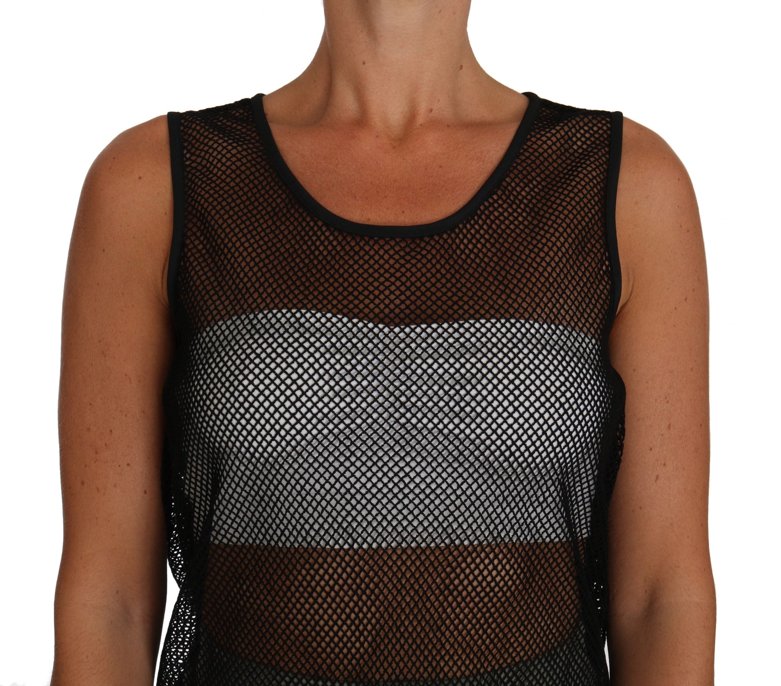Schwarze transparente Bluse aus Netzstoff