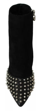 Black Suede Studded Heels Ankle Boots Shoes