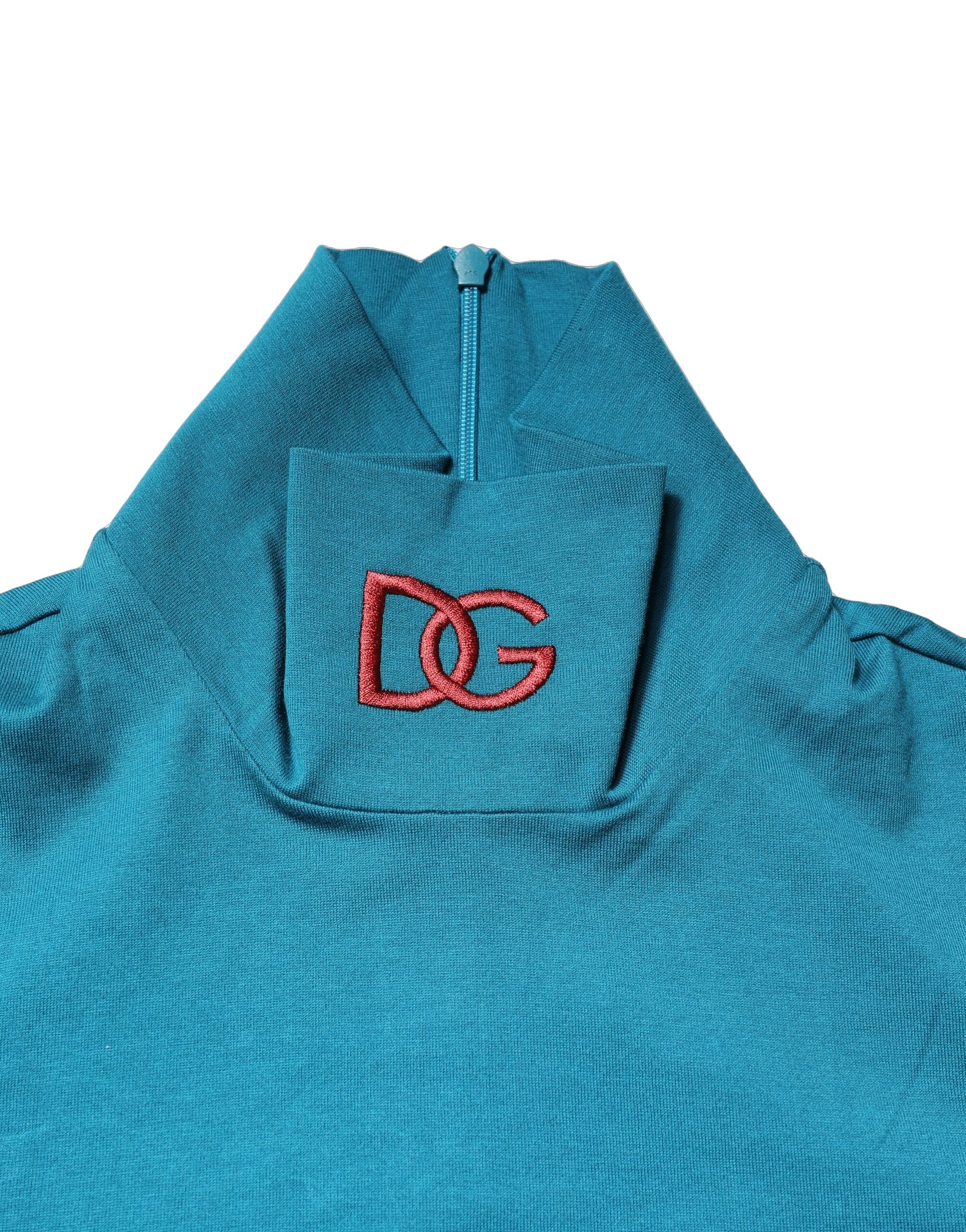Blauer Baumwollrollkragenpullover mit langen Ärmeln
