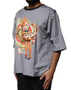 Graues gepunktetes Pin-Up-T-Shirt mit Rundhalsausschnitt