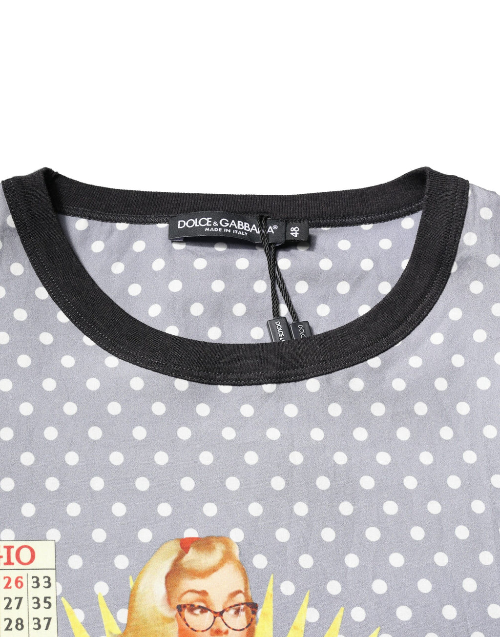 Graues gepunktetes Pin-Up-T-Shirt mit Rundhalsausschnitt