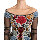 Schwarzes Blumen-Stickerei Top T-Shirt Bluse