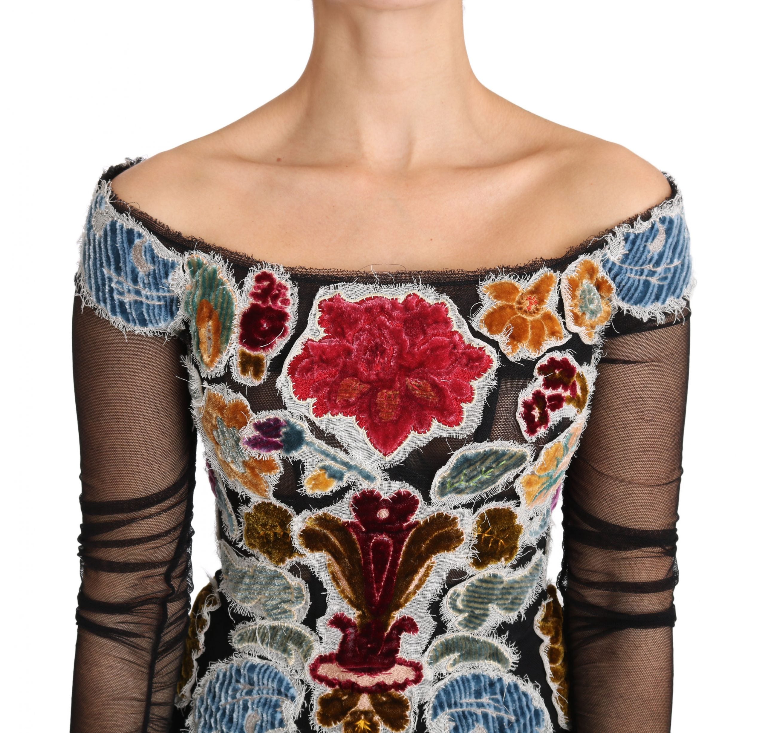 Schwarzes Blumen-Stickerei Top T-Shirt Bluse