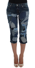Stretch-Jeans-Shorts im Blue-Patchwork-Design