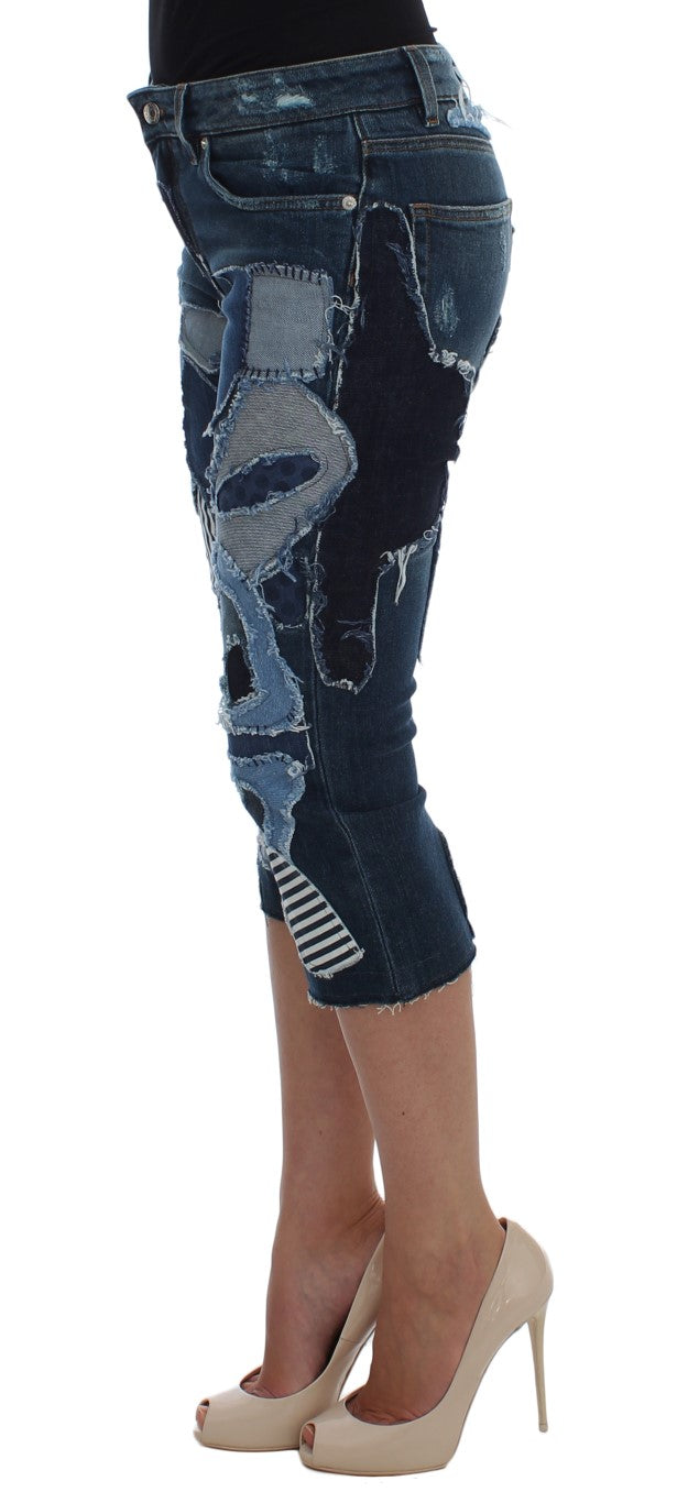 Stretch-Jeans-Shorts im Blue-Patchwork-Design